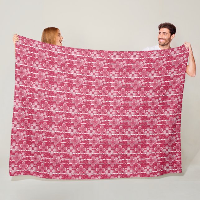 Red and white floral pattern fleece blanket (In Situ)