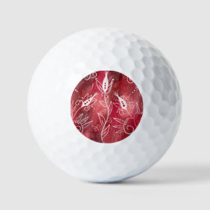 Red And White Floral Pattern Golf Balls