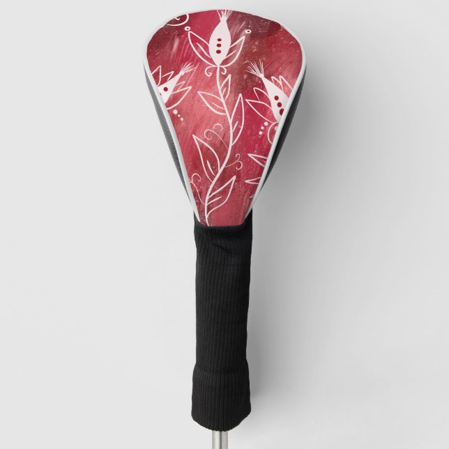 Red And White Floral Pattern Golf Head Cover (Front)