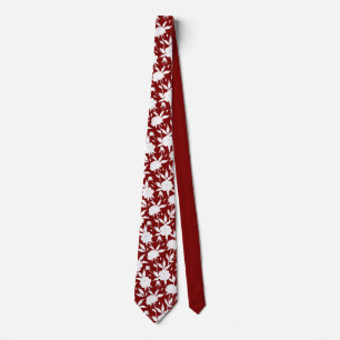 Red and White Floral Pattern Groomsmen Wedding  Neck Tie