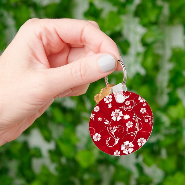 Red and White Floral Pattern Keychain (Creator Uploaded)