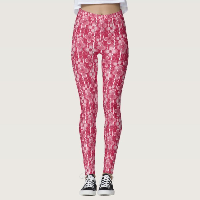 Red and white floral pattern leggings (Front)
