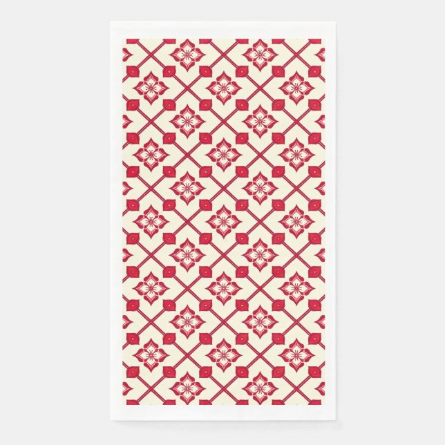 Red and White Floral Pattern Paper Guest Towels (Front)
