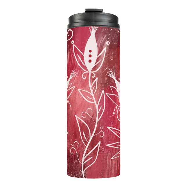 Red And White Floral Pattern Thermal Tumbler (Front)