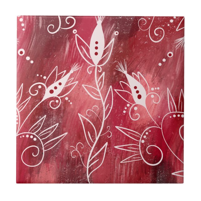 Red And White Floral Pattern Trivet (Front)