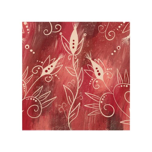 Red And White Floral Pattern Wood Wall Art
