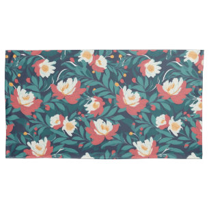Red and White Floral Pillow Case