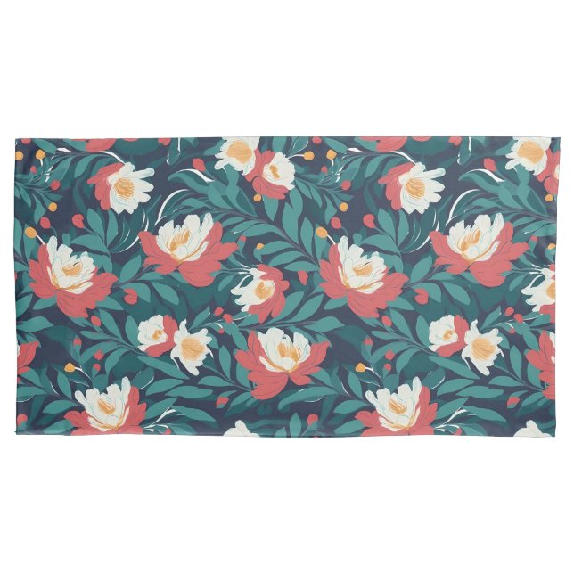Red and White Floral Pillow Case (Front-Left)