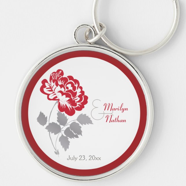 Red and White Floral Premium Wedding Keychain (Front)