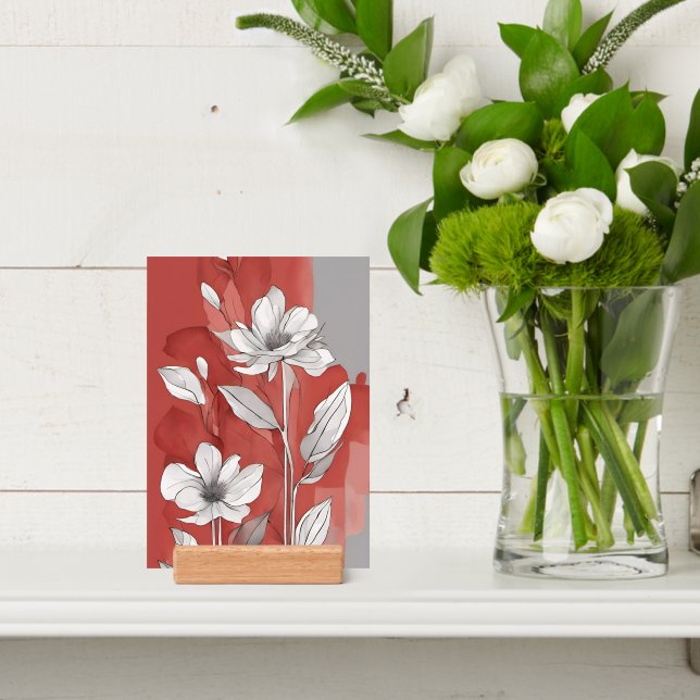 Red and White Floral Print with Wood Holder (Insitu 4)