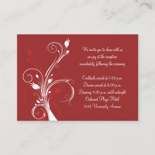 Red and White Floral Reception Card Business Card Templates