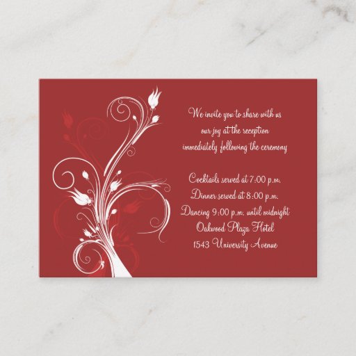 Customizable Red and White Floral Reception Card Business Card Templates