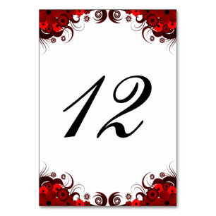 Red and White Floral Reception Table Number Card