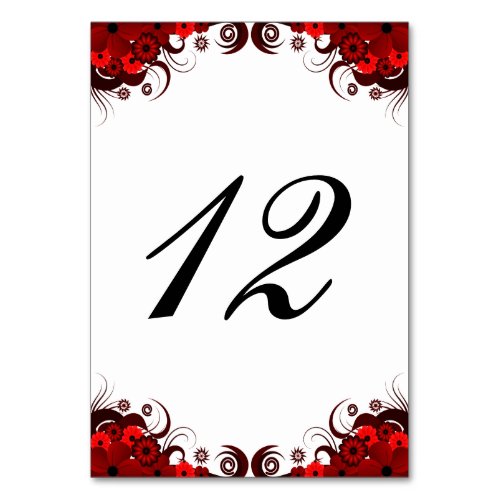 Red and White Floral Reception Table Number Card