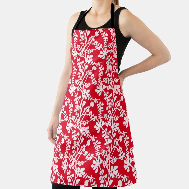Red And White Floral Repeating Pattern Apron (Insitu)