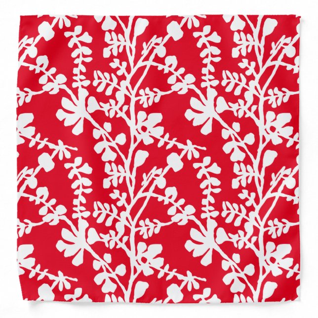 Red And White Floral Repeating Pattern Bandana (Front)