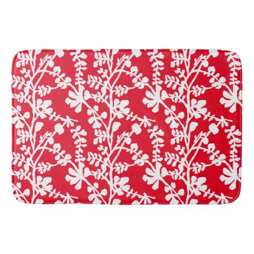 Red And White Floral Repeating Pattern Bath Mat