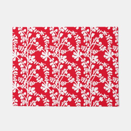 Red And White Floral Repeating Pattern Doormat