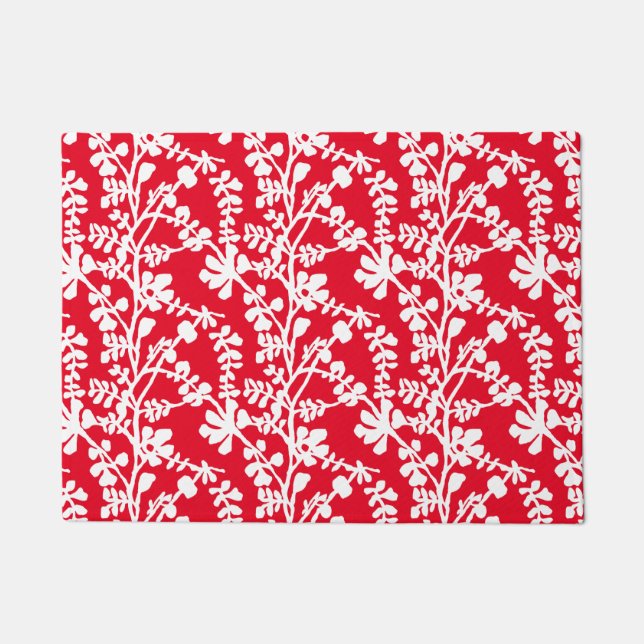 Red And White Floral Repeating Pattern Doormat (Front)