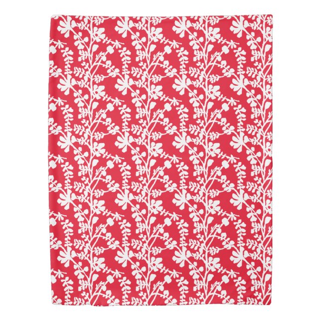 Red And White Floral Repeating Pattern Duvet Cover (Front)