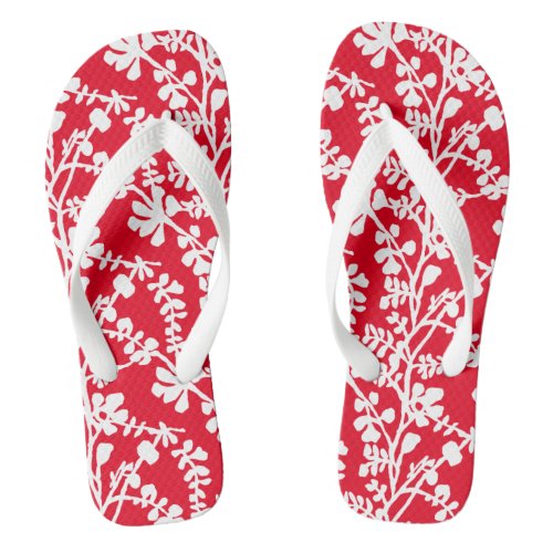 Red And White Floral Repeating Pattern Flip Flops