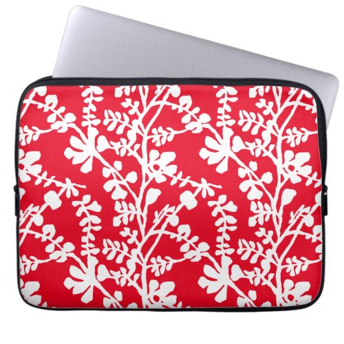 Red And White Floral Repeating Pattern Laptop Sleeve