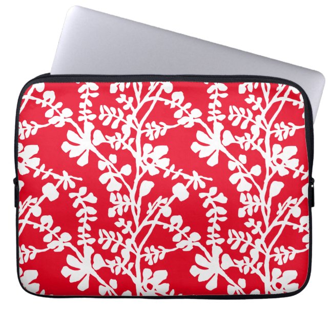 Red And White Floral Repeating Pattern Laptop Sleeve (Front)