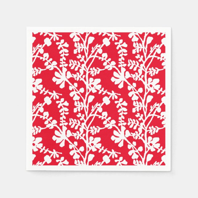 Red And White Floral Repeating Pattern Napkins (Front)