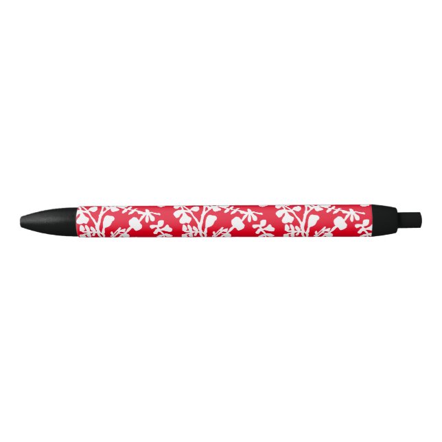 Red And White Floral Repeating Pattern Pen (Front)