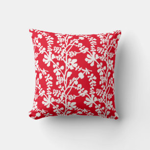 Red And White Floral Repeating Pattern Throw Pillow