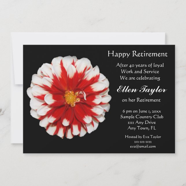 Red and White Floral Retirement Party Invitation (Front)