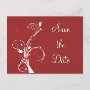 Red and White Floral Save the Date Postcard