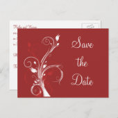 Red and White Floral Save the Date Postcard (Front/Back)