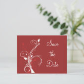 Red and White Floral Save the Date Postcard (Standing Front)