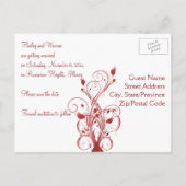 Red and White Floral Save the Date Postcard (Back)