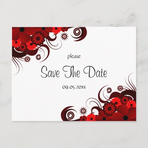 Red and White Floral Save The Date Postcards