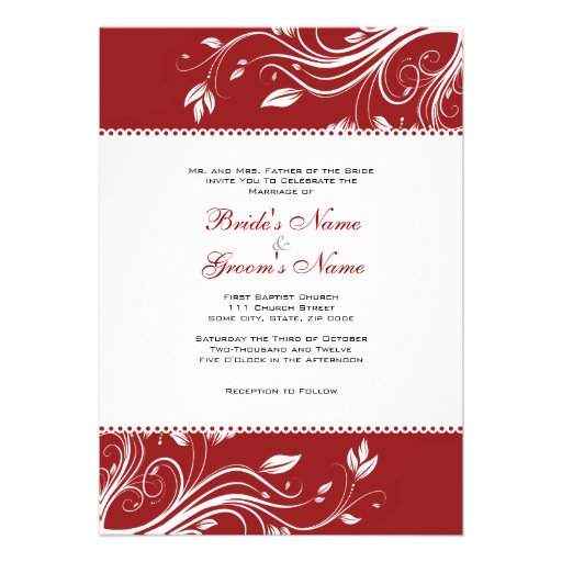 Red and White Floral Swirls Wedding Invitation 5