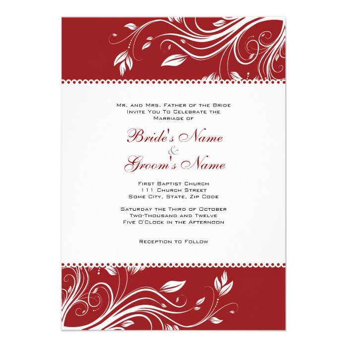 Red and White Floral Swirls Wedding Invitation