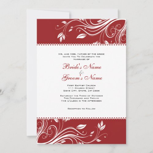 Red and White Floral Swirls Wedding Invitation