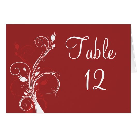 Red and White Floral Table Card (Front Horizontal)