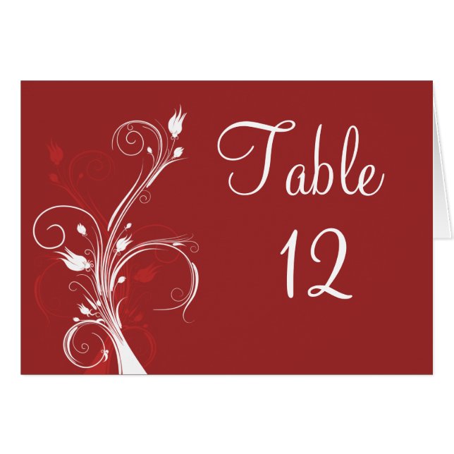 Red and White Floral Table Card (Front Horizontal)
