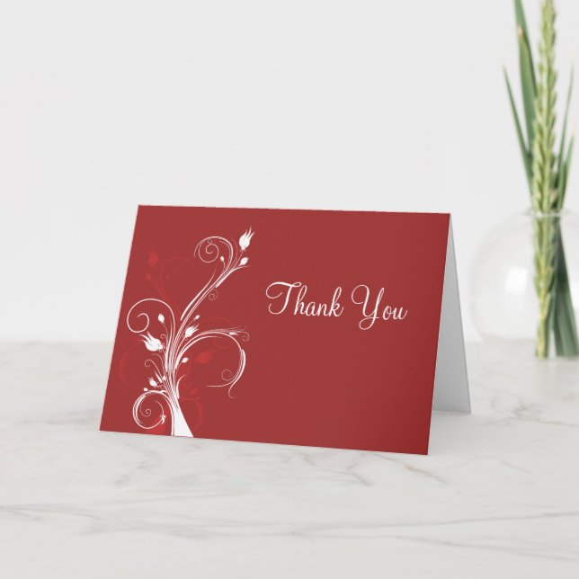 Red and White Floral Thank You Card (Front)