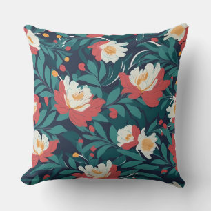 Red and White Floral Throw Pillow