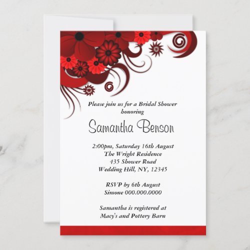 Floral Red Hibiscus Wedding Bridal Shower Invites