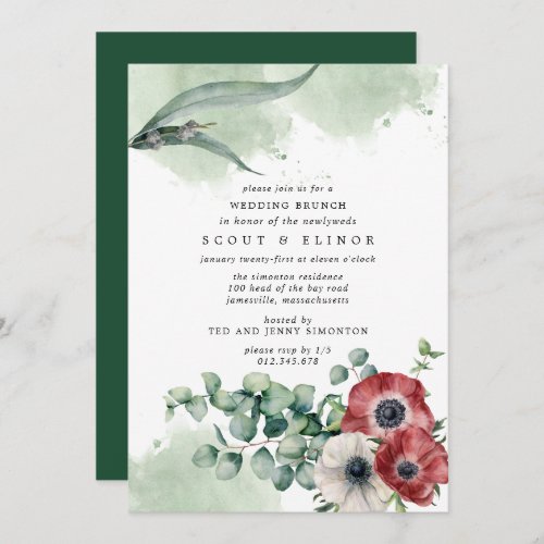 Red and White Floral Wedding Brunch Invitations