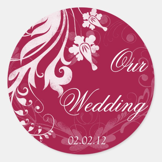 Red and White Floral Wedding Envelope Seal (Front)