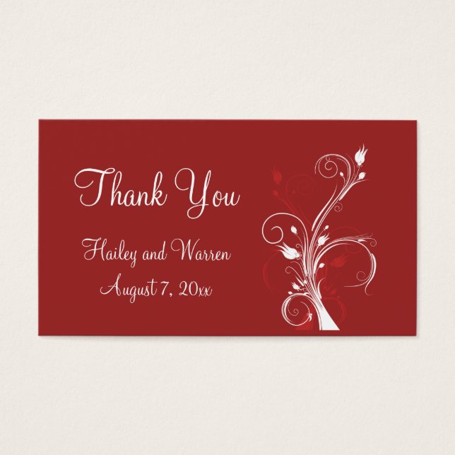 Red and White Floral Wedding Favor Tag (Front)