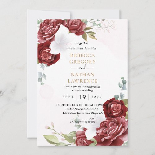Red and white floral wedding invitation