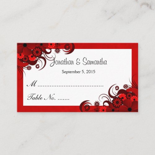 Red and White Floral Wedding Table Place Cards