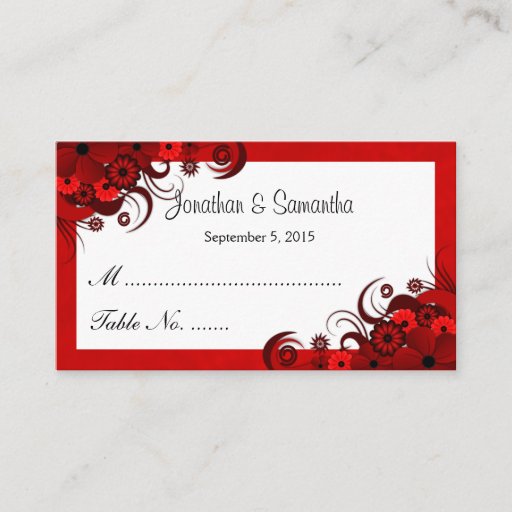Customizable Floral Red Hibiscus Wedding Table Place Cards Business Cards